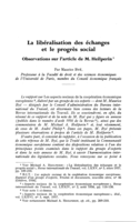La libéralisation des échanges et le progrès social: observations sur l'article de M. Heilperin