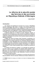 La réforme de la sécurité sociale des femmes et des survivants en République fédérale d'Allemagne