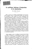 La politique italienne d'émigration et de colonisation