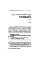 Emploi, institutions et technologie: quelques problèmes de politique générale