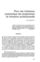 Pour une évaluation systématique des programmes de formation professionelle