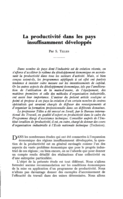 La productivité dans les pays insuffisamment développés