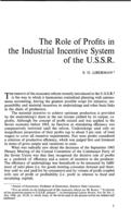 The role of profits in the industrial incentive system of the USSR