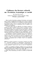 L'influence des facteurs culturels sur l'évolution économique et sociale