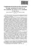 L'application du droit du travail en Allemagne envisagée spécialement du point de vue de la juridiction du travail et de la conciliation: [I]