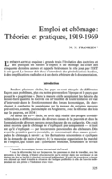 Emploi et chômage: théories et pratiques, 1919-1969