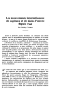Les mouvements internationaux de capitaux et de main-d'œuvre depuis 1945
