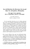 Les attributions du directeur du travail dans les entreprises allemandes: un aspect de la cogestion dans la République fédérale d'Allemagne