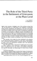The role of the third party in the settlement of grievances at the plant level