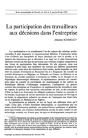 La participation des travailleurs aux décisions dans l'entreprise
