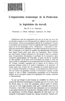 L'organisation économique de la Profession et la législation du travail