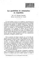 Les possibilités de colonisation en Argentine
