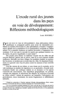 L'exode rural des jeunes dans les pays en voie de développement: réflexions méthodologiques