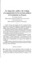 La inspección médica del trabajo y la organización de los servicios médicos de la industria en Francia