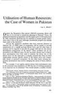 Utilisation of human resources: the case of women in Pakistan