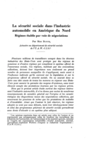 La sécurité sociale dans l'industrie automobile en Amérique du Nord: régimes établis par voie de négociations