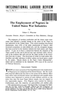 The Employment of Negroes in the United States War Industries