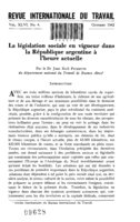 La législation sociale en vigueur dans la République argentine à l'heure actuelle