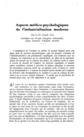 Aspects médico-psychologiques de l'industrialisation moderne