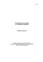 Privatización de la energía en la República Argentina: pérdidas y ganancias (Servicios de suministro agua, gas y electricidad)