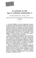 La protection du titre dans les professions intellectuelles: I