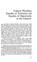 Cultural pluralism, equality of treatment and equality of opportunity in the Lebanon