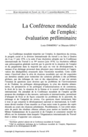 La Conférence mondiale de l'emploi: évaluation préliminaire