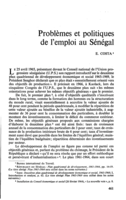 Problèmes et politiques de l'emploi au Sénégal