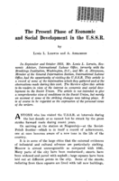 The present phase of economic and social development in the U.S.S.R.