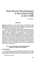 Some recent developments in the labour field in the USSR