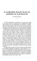 Le syndicalisme français devant les problèmes de la productivité