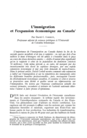 L'immigration et l'expansion économique au Canada