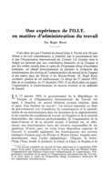 Une expérience de l'O.I.T. en matière d'administration du travail