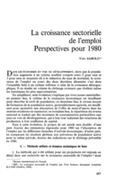 La croissance sectorielle de l'emploi: perspectives pour 1980