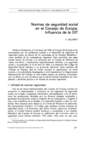 Normas de seguridad social en el Consejo de Europa: influencia de la OIT