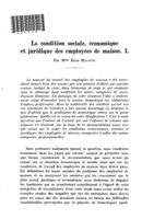 La condition sociale, économique et juridique des employées de maison: I