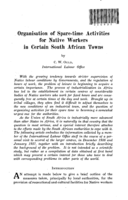 Organisation of spare-time activites for native workers in certain South African towns