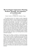 The sociological approach in planning workers' housing: the experience of Czechoslovakia