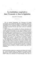 Les institutions coopératives dans l'économie et dans la législation