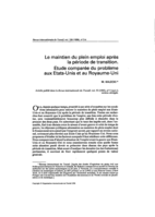 Le maintien du plein emploi après la période de transition: étude comparée du problème aux Etats-Unis et au Royaume-Uni