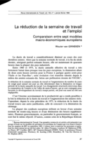 La réduction de la semaine de travail et l'emploi: comparaison entre sept modèles macro-économiques européens