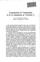 L'organisation de l'immigration et de la colonisation au Venezuela: I