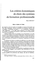 Les critères économiques de choix des systèmes de formation professionnelle