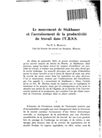 Le mouvement de Stakhanov et l'accroissement de la productivité du travail dans l'U.R.S.S.