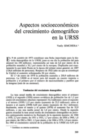 Aspectos socioeconómicos del crecimiento demográfico en la URSS