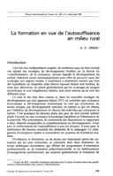 La formation en vue de l'autosuffisance en milieu rural