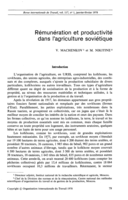 Rémunération et productivité dans l'agriculture soviétique