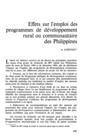 Effets sur l'emploi des programmes de développement rural ou communautaire des Philippines