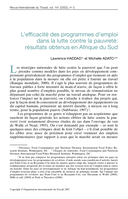 L'efficacité des programmes d'emploi dans la lutte contre la pauvreté: résultats obtenus en Afrique du Sud