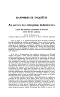 Au service des entreprises industrielles: l'aide du ministère australien du Travail et du Service national